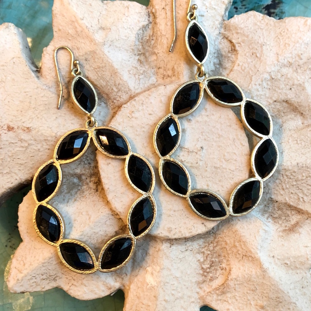 Black jeweled dangle earrings